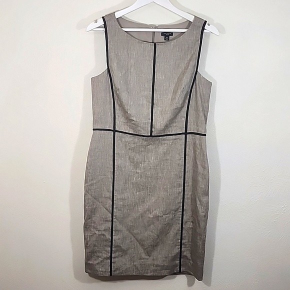 10P Ann Taylor geometric print linen blend sheath dress multi-color gray+black - Picture 1 of 13